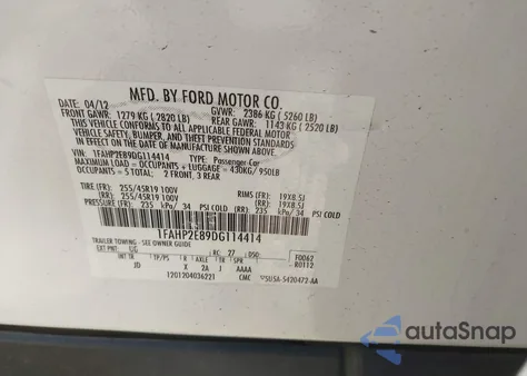 2013 Ford Taurus Sel из США, поврежденный, VIN 1FAHP2E89DG114414